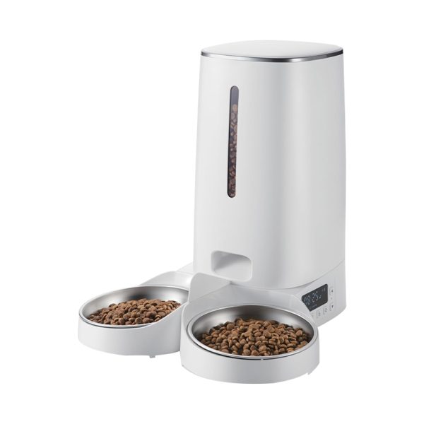 white-double-bowl-smart-timer-pet-feeder